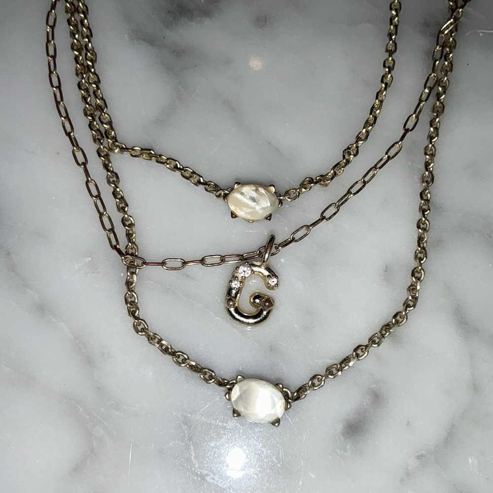 3 Kendra Scott Women's Crystal Letter G Pendant Necklace SV3 Rhodium-Plated 16"L